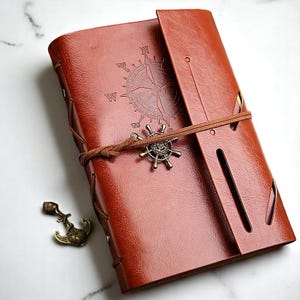 Cuaderno espiral retro, diario espiral de cuero sintético con anclas piratas vintage, cuaderno de viaje, regalo para un amigo.