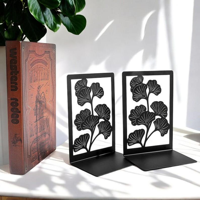 Book Ends- 3 Style Ginkgo Leaf Bookends Bring Luck, for Book Lovers, Office Supplies Book, Rack Bookshelf,Metal Bookends Office Desktop Home