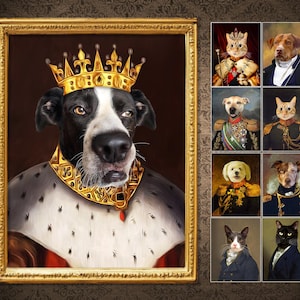 Royal King Pet Portrait, Renaissance Pet Painting, King Cat Portrait, King Dog Portrait, Custom Royal Pet Portrait, Gifted for pet lovers