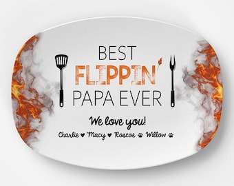 Custom Grilling Plate for Dad | Personalized Platter Gift "Best Flippin' Dad Ever" Grill Plate Gift for Father's Day Birthday for Him | Papa