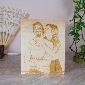 Op maat gegraveerde houten foto, gepersonaliseerde foto op hout, gedenkteken, bruiloft, jubileum, cadeau voor hem of haar