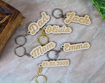 Gepersonaliseerde houten naamsleutelhanger: sleutelhanger van gegraveerd multiplex