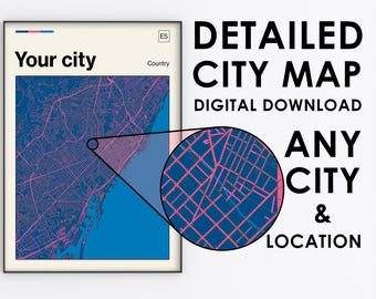 Custom City Map Print: Personalized Travel Wall Art. Any City & Location. Digital Download