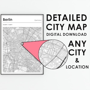 Custom City Street Map Print: Minimalist Black & White Poster. Digital Download