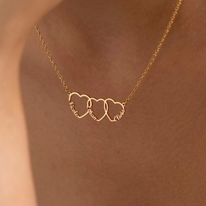 Interlocked Three Hearts Custom Name Necklace,Multiple Linked Heart Personalized Pendant,Mom Gift with Kids Names,Anniversary Gift for Women