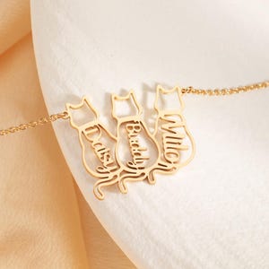 Multiple Cat Name Necklace, Cat Named Necklace, Cat Silhouette Necklace, Memorial Gift, Birthday Gift, Gift for Cat Family, Gift for Her