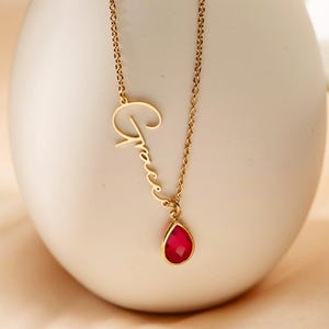 Birthstone Name Necklace, Personalized Name Necklace with Birthstone, Handmade Birthstone Necklace, Anniversary Gift, Birthday Gift for Her