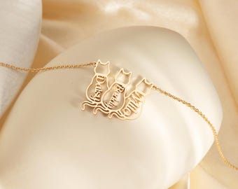 Personalized Cat Name Necklace, Custom Cat Necklace with Name, Personalized Cat Memorial Gift, Cat Silhouette, Gift for Her, Gift for Mum