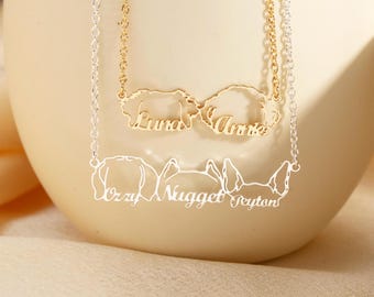 Personalized Dog Name Necklace, Pet Ear Design, Memorial Gift