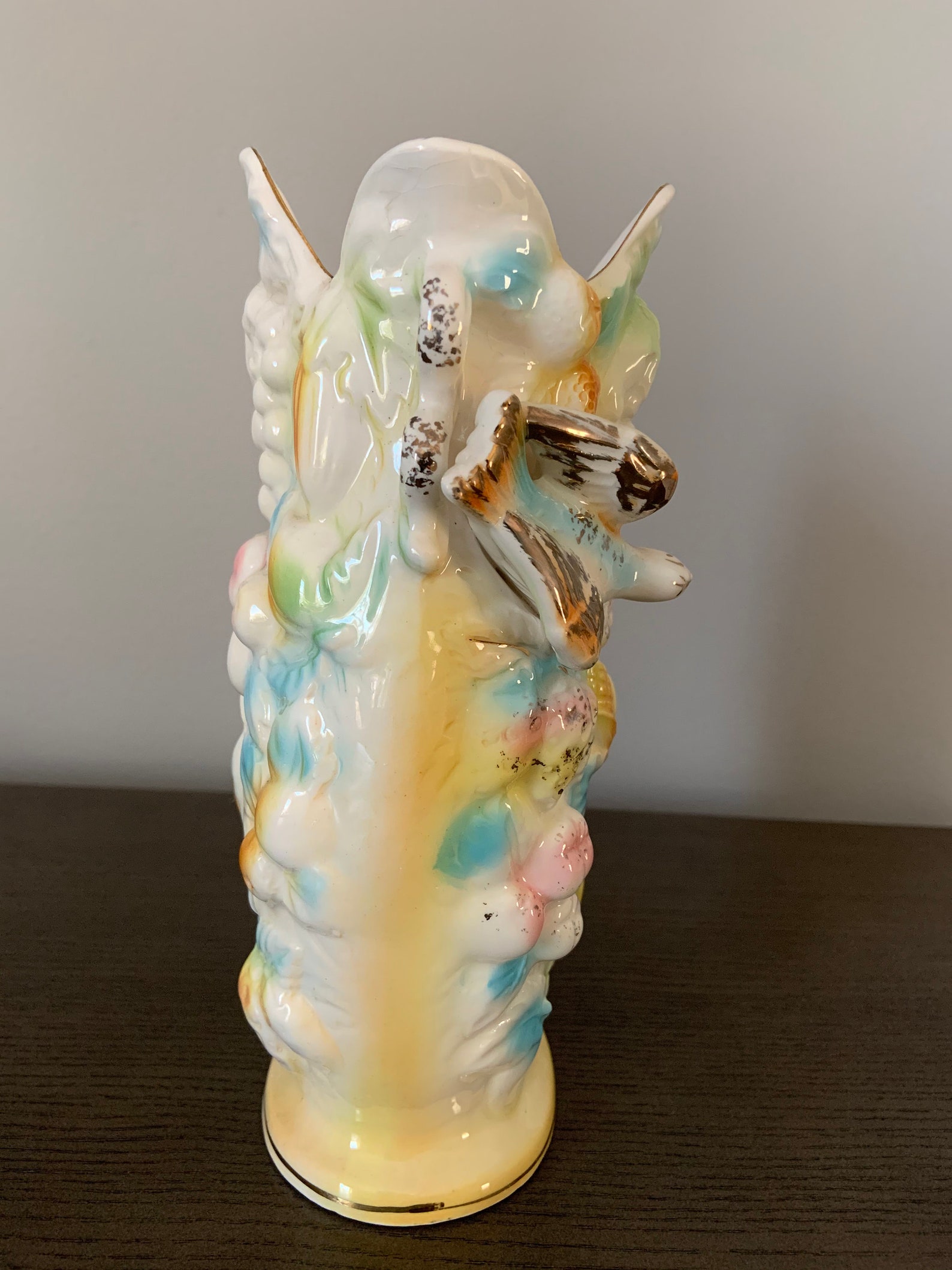 Vintage Betson Bird and Fruit Vase Pastel and Gold Hand Etsy