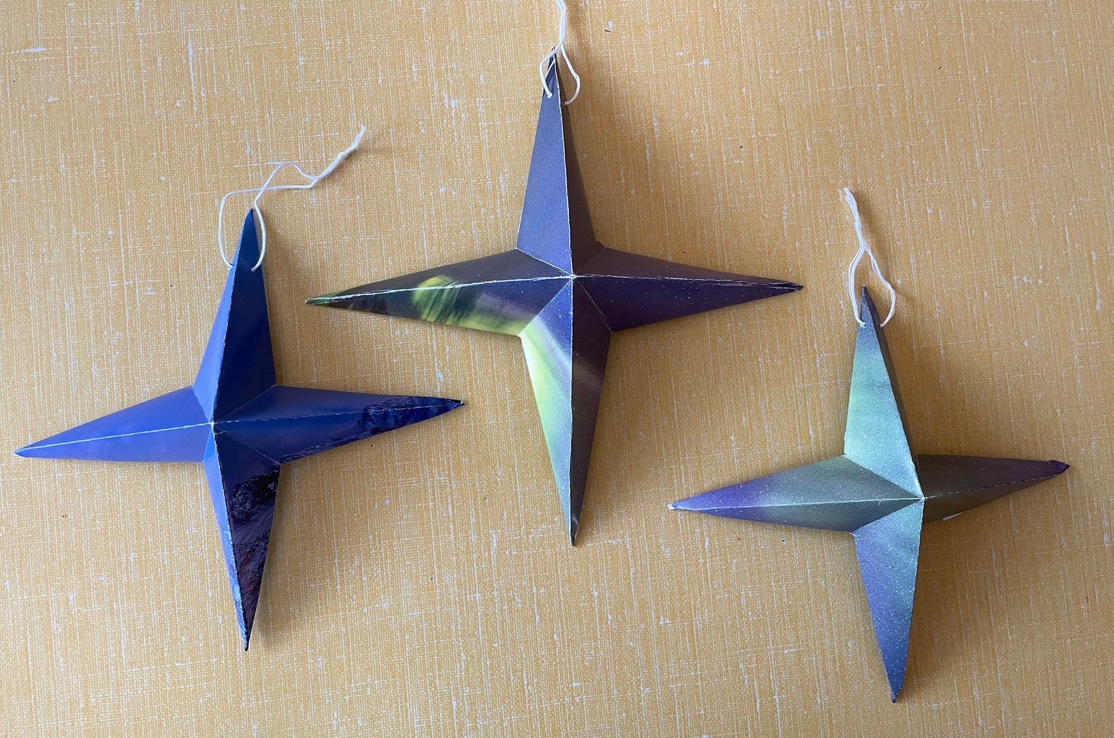 Set of Three Folded Paper Star Ornaments by Ida Northern Etsy