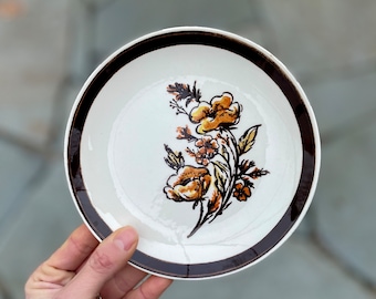 Vintage Royal China Saucer in Frolic Pattern - Retro Brown and Tan Pattern - Vintage Kitchen - Retro Dishes 1960s 1970s Floral Ceramic