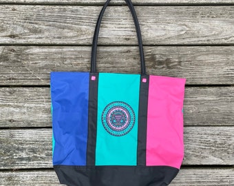 Vintage 1990s Gitano Lightweights Tote Bag - Colorblock 1990s Fashion - Blue, Pink, Teal and Black - 90s - Retro 90s Bag - Carryall