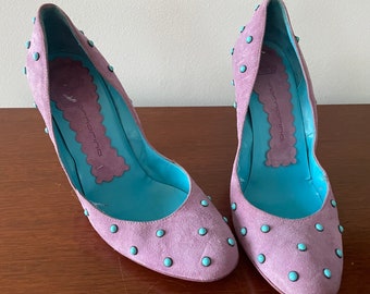 Vintage Fornarina Lilac Suede Pumps with Turquoise Detail - Light Purple Heels - Cocktail Party Heels - 90s Fashion - Y2K - Size 37 US 6.5