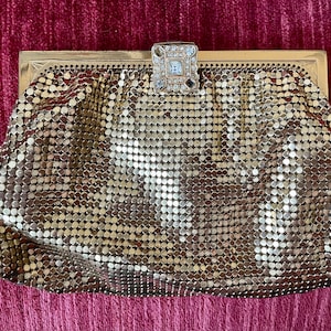 Gorgeous Vintage Whiting & Davis Co Gold Mesh Clutch - Whiting and Davis Mesh Bag with Rhinestone Clasp - Fancy Evening Bag - Prom Handbag