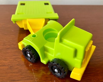 Vintage Fisher Price Little People Truck and Trailer from Lift and Load Depot - Green and Yellow Fisher Price Little People - Flatbed FPLP