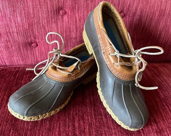 Vintage LL Bean Low Duck Boots - Made in Maine - Leather Muck Boots - Moc - Vintage Farm Shoes - Rain Shoes Boots Ladies Size 9