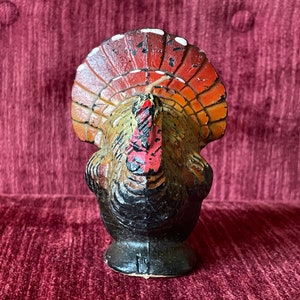 Vintage Gurley Multicolor Turkey Decorative Candle - 4 3/8 inch Gurley Thanksgiving Turkey - Gurley Holiday Candle with Imperfections (T4B)