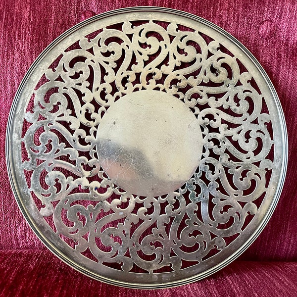 Vintage Decorative Silver Plate by Middleton Silver Company - Footed Silver Tray with Filigree - Silver Deposit on Nickel Silver 728