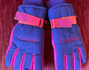 Vintage Columbia Sportswear Ski Gloves - Purple and Fuschia Pink - 90s Ski Glove - Adult Small Retro - Velcro Wrists - 1990s Skiwear Winter