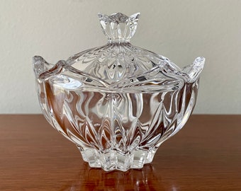 Vintage Gorham Crystal Lotus Sugar Dish - Covered Sugar Dish - Crystal Glass Sugar Dish with Lid - Germany Crystal