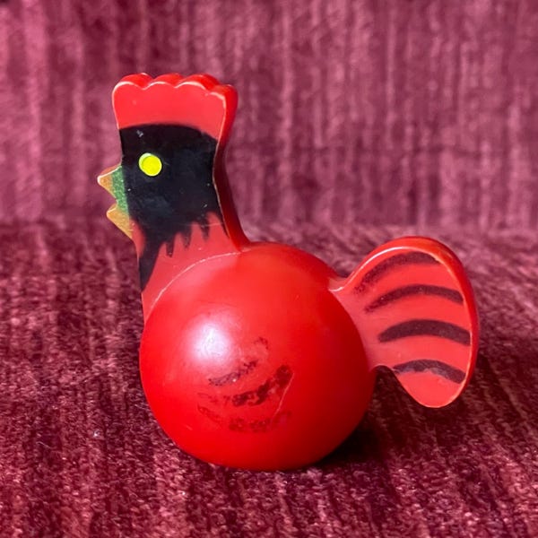 Petit coq rouge Fisher Price vintage - animal de ferme de basse-cour fplp - jouet poulet FPLP - Fisher Price - coq avec trou carré