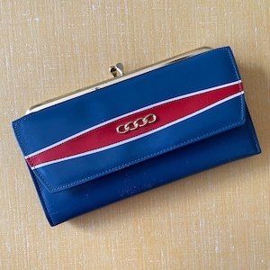 Vintage Red, White & Blue Rolfs Cowhide Wallet - Ladies Wallet - Unused NOS 1960s Wallet with Brass KISS Closure - Billfold Multi-Pocket Mod