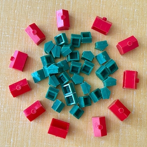 Lot of 43 Plastic Monopoly Houses & Hotels - mixed media - assemblage - tiny houses - christmas village - replacement game parts