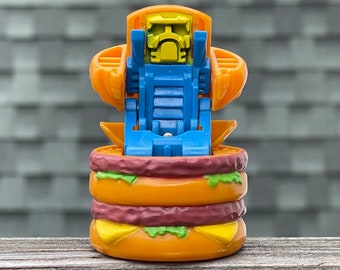Vintage 1987 McDonald’s Big Mac Changeables Toy - 1980s Collectible Toys - Big Mac Burger Robot Happy Meal Toy Blue Robot Yellow Face