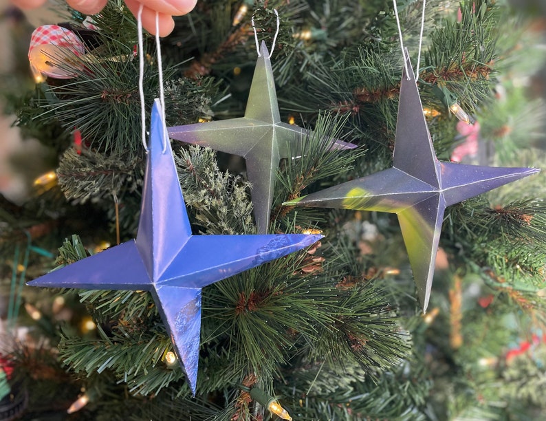 Set of Three Folded Paper Star Ornaments by Ida Northern Etsy