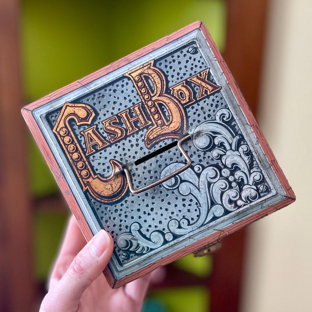 Vintage Cash Box Tin With Hinged Lid - Old West Theme - Made in England ...