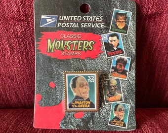 Vintage 1997 United States Postal Service Classic Monsters The Phantom of the Opera Stamp Pin - USPS Collectible Brooch - Universal Studios