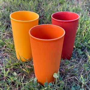 Set of Three Tupperware Tumblers in Warm Harvest Colors - 70s Kitchen - Retro Tupperware Cups - 1970s Tupperware - Yellow, Orange