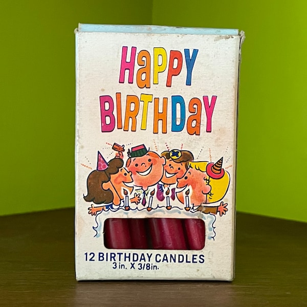 Vintage Box of Birthday Candles - original vintage box Happy Birthday retro graphics - 3 Inch Candles - Columbia Wax Products Co