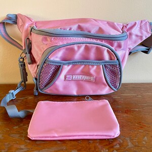 Vintage 1990s Eastsport Fanny Pack with Clip-On Pouch - Pink and Grey Multipocket Adjustable Fanny Pack  - Belly Bag - Belt Bag - 90s