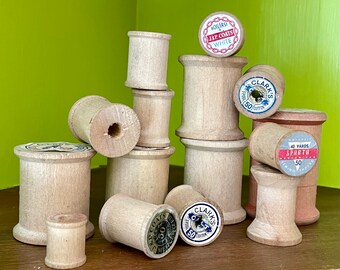 Collection of 15 Vintage Wooden Spools - Empty Wood Thread Spools for Crafting - Assemblage - Coats & Clark - Sparta - Various Sizes