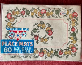 Vintage Set of Valcour Spice of Life Paper Placemats - Retro Veggies - Valcour Pak 80 Placemats in Package - NOS - Disposable Placemats