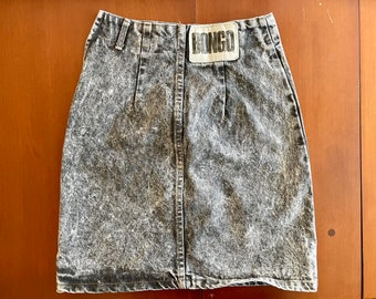 Vintage Bongo Jean Skirt Size 3 - Gene Montesano Dark Stonewash Denim Skirt - Side Zipper -  90s Fashion - Black and White Wash 1990s
