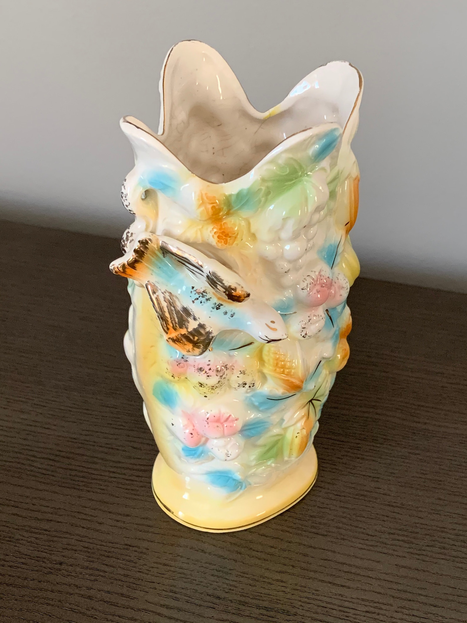 Vintage Betson Bird and Fruit Vase Pastel and Gold Hand Etsy