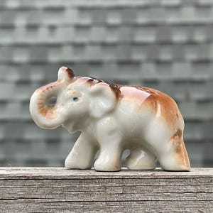 Vintage Elephant with Raised Trunk Figurine - Porcelain Elephant Made in Japan - Small Figurine - Elephant Decor - Elephant Collectible