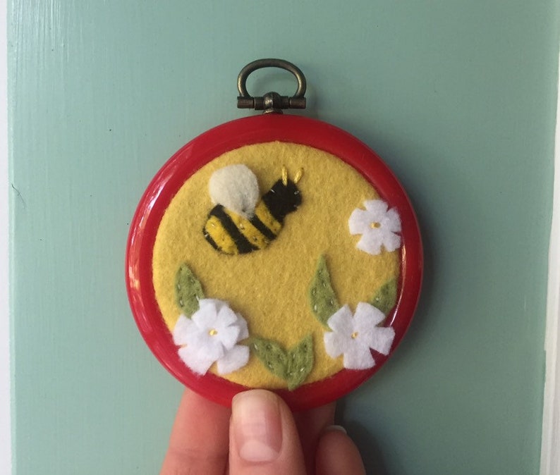 Bumblebee and Flowers Embroidery Hoop Art Nursery Decor Etsy
