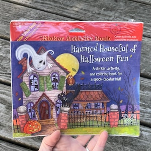 NIP Vintage Halloween Sticker Activity Book by American Greetings - Forget Me Not - 2 Sheets Of Stickers - NOS Sealed Stickers - Coloring