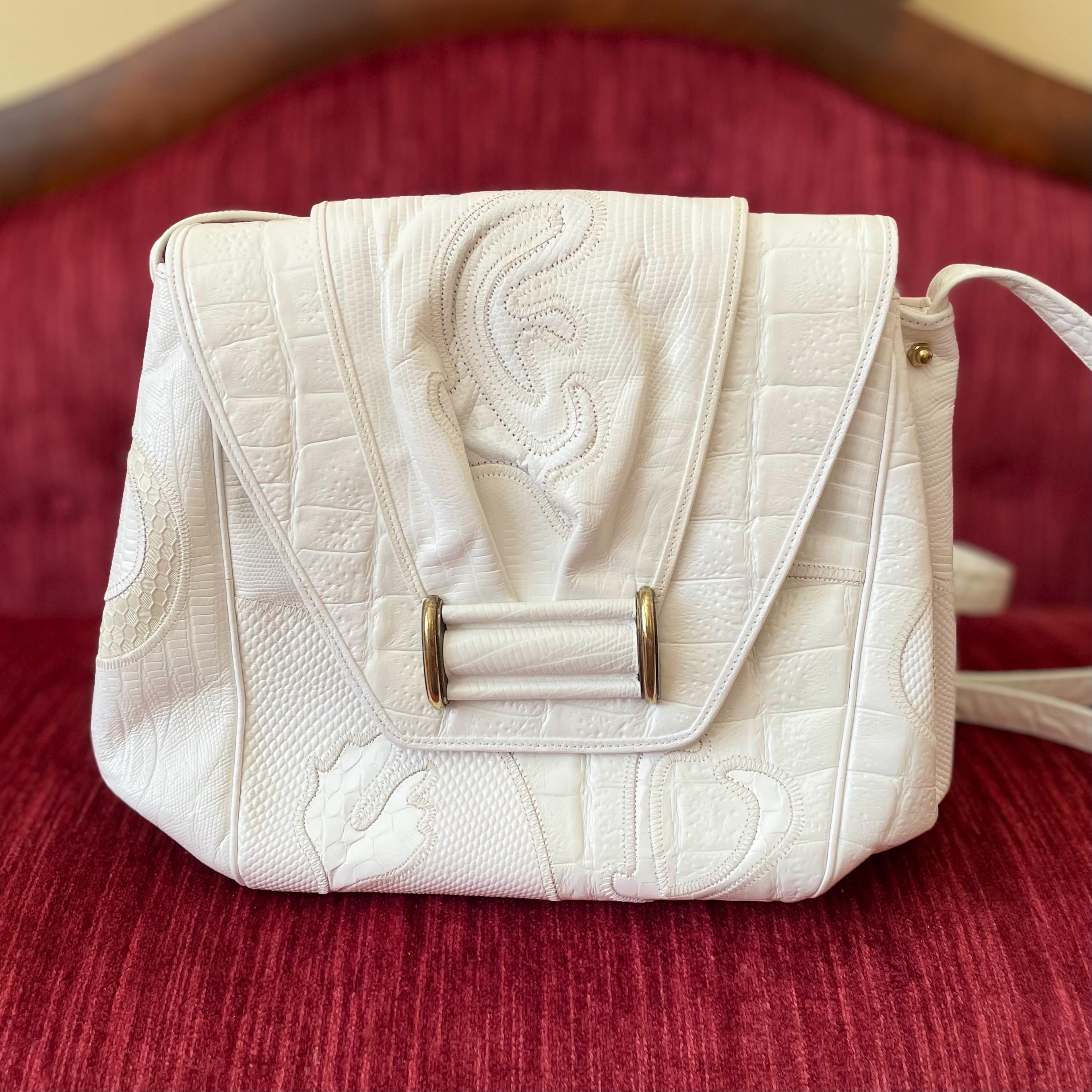 Vintage Genuine Leather White Patchwork Shoulder Bag Y2K Leather Purse Coach Y2K White Soho Buckle Flap Shoulder Bag | Mercari main image 3