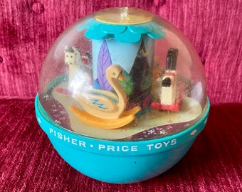 Vintage 1964 Fisher Price Roly Poly Chme Ball Toy - FP no 165 - Musical Toy - Rocking Horse and Swans Nursery Shelf Decor - 1960s childhood