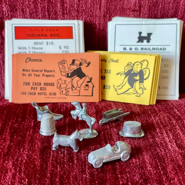 You Choose - Vintage Monopoly Game Pieces - Parker Brothers Monopoly 1985 - Metal Tokens - Iron Token- Replacement Pieces - Hoises and Hotel