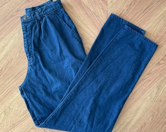 Vintage Calvin Klein Pleated Jeans - Made in USA High Waist Jeans - Dark Wash -  80s Fashion - Retro Fashion Mom Jean - 26” waist tall