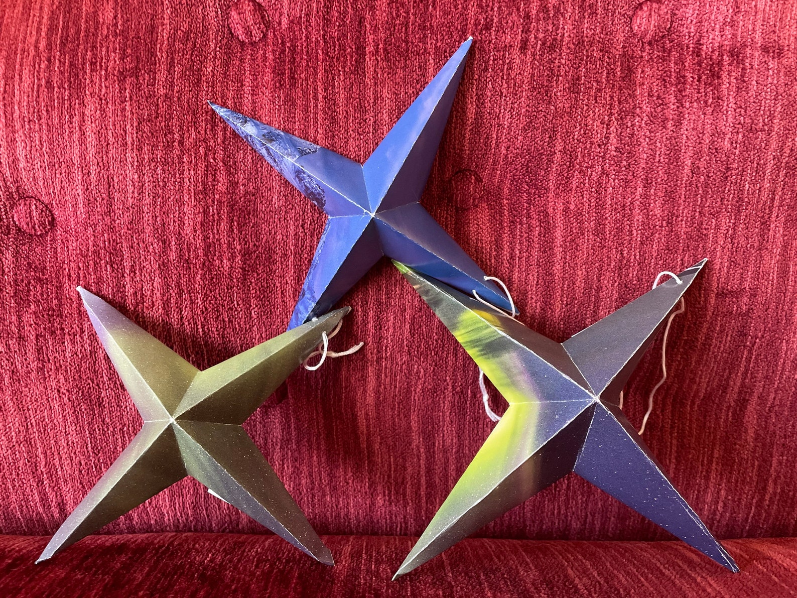 Set of Three Folded Paper Star Ornaments by Ida Northern Etsy