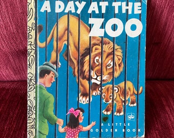 Vintage 1976 “A Day at the Zoo” Little Golden Book - Zoo Animals Book - Pictures by Tibor Gergely - Petting Zoo - Giraffe - Elephant