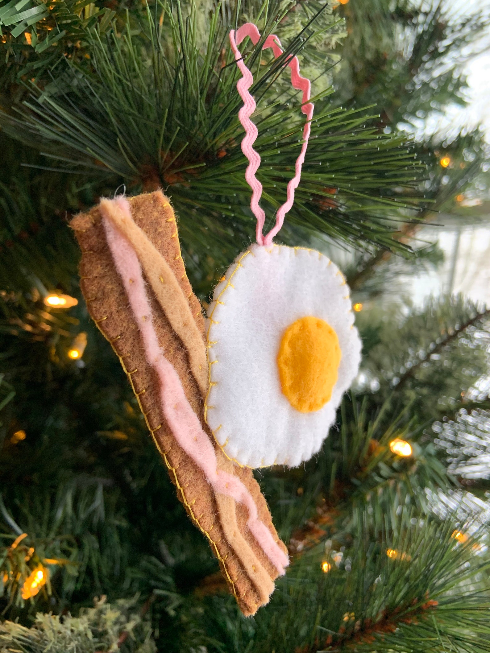 Handmade Felt Bacon and Egg Ornament brunch breakfast Etsy