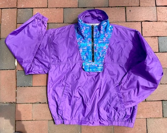 Vintage Seattle Blues Windbreaker Jacket - Pirple Blue and Pink - 1990s Fashion - 1980s Fashion - Womens Windbreaker - Velcro Pocket